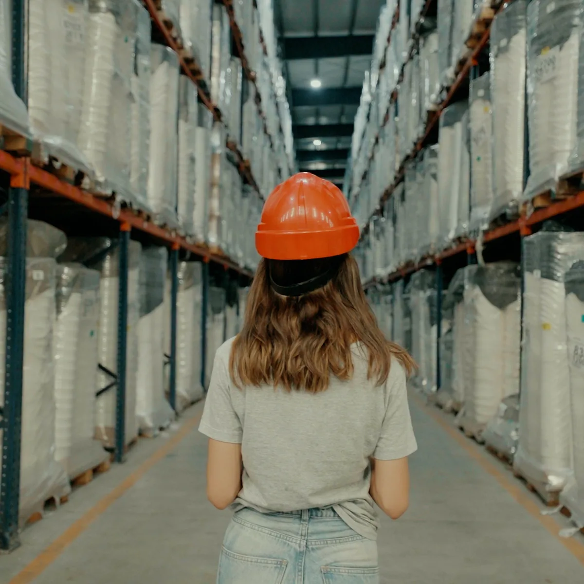 Operario recorriendo un pasillo de la planta