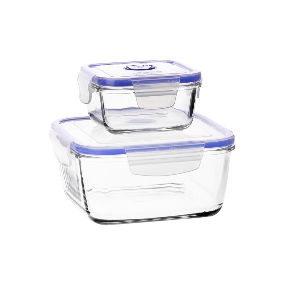Set X2 Contenedor Táper Herméticos Vidrio Cuadrados Válvula